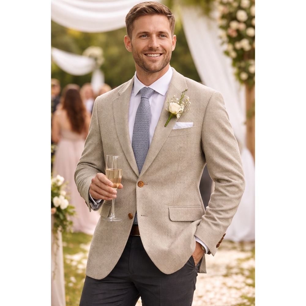 Woodmere Tweed Wool Blazer Men's 39R Tan Herringbone Notch Lapel